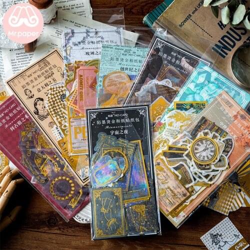 Mr.paper 8 Designs 60Pcs/lot Gold Stamping Middle Ages Revival of Letters Stickers Scrapbooking Bullet Journal Deco Stickers