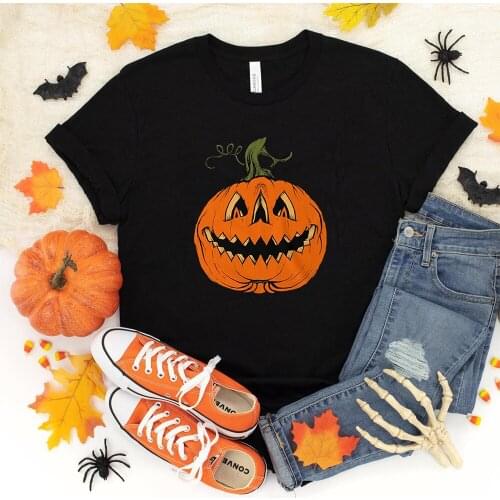 Grim Grinning Gourd Pumpkin Lantern Shirt Funny Jack O Lantern Halloween T-shirt Pumpkin Face Graphic Tee Vintage Aesthetic Tops