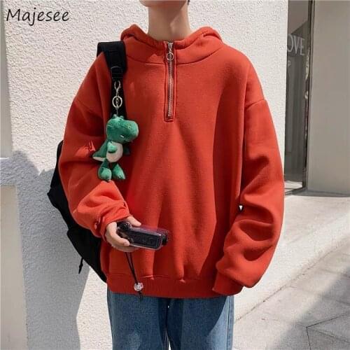 Men Hoodies Sweatshirts Solid Loose Plus Velvet Couple Leisure Hooded Korean-style Ulzzang Mens Zipper Streetwear Tops Daily New