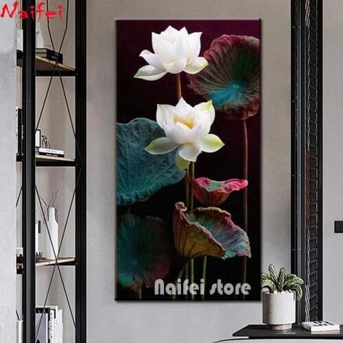 White Lotus Flowers Large Diy Diamond Painting Full Square Round Drill 5d Diamond Embroidery Kits Wall Home Decoration