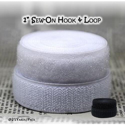 25yards pack 1 inch SEW-ON hook and loop fastener grip touch tape color black white craft sewing & repairs