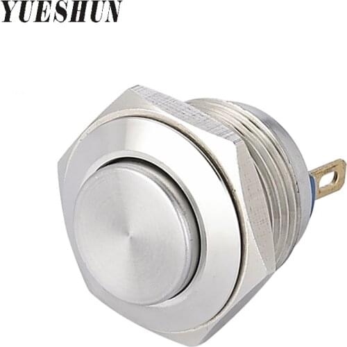YUESHUN New 19mm Start Horn Button Momentary Metal Push Button Switch Stainless Steel Electric Power Button Switch JS19H-10J