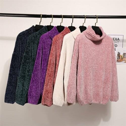 2018 new thick warm turtleneck oversized chenille sweaters long sleeve winter autumn basic loose pullovers ladies causal tops