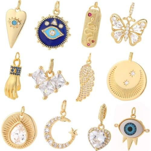 Butterfly Pendant Charms for Jewelry Making Supplies Gold Snake Heart Evil Blue Eye Deisign Charm Diy Earring Bracelet Necklace