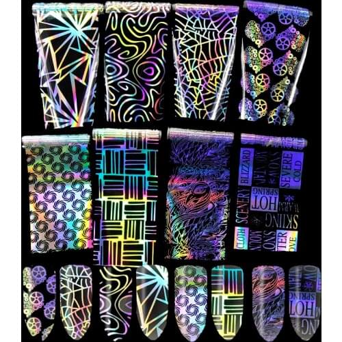 8Pcs Transparent Holographic Nail Foil Laser 3D DIY Geometric lines Nail Art Transfer Sticker Manicure Nail Art Decals