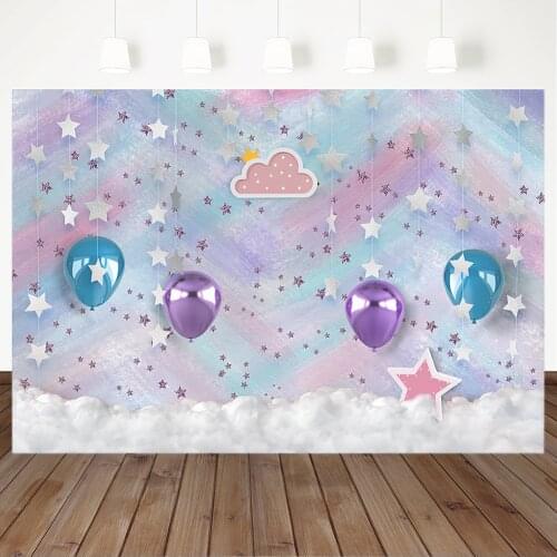Rainbow Wall Newborn Background for Photography Silver Stars Balloon Children Birthday Photography Backdrops For Photo Studio