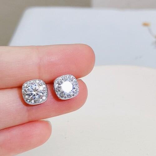 8MM Classic Shiny AAA+ Cubic Zircon Stud Earring for Women Silver Color Square Round Stud Earrings Wedding Party Jewelry Gifts