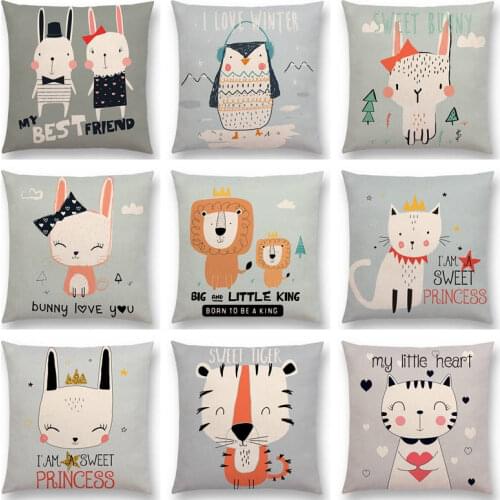 Cute Cartoon Animals Forest Nature Bear Rabbit Cat Penguin Lion Tiger Bee Happy Colorful Cushion Cover Nice Pillow Case