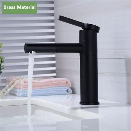 Basin Faucet Brass Sink Mixer Tap Hot & Cold Black Baking Bathroom Faucet Single Handle Deck Mounted Rotating Lavatory Crane Tap