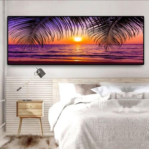 Sunsets Natural Sea Beach Coconut Palm Panorama Landscape Cuadros Canvas Painting Posters Prints Pictures for Home Decor