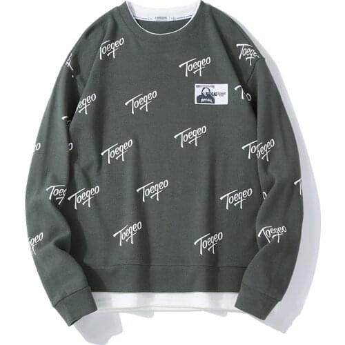 Men Round Neck Fake Two Pieces of Casual Hip-Hop Sweatshirts 2021 Fall New Mens Fashion Cotton Sweatshirt Street Couple Sweatar