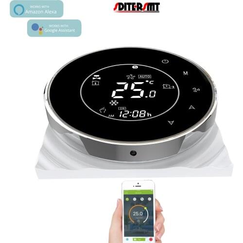 EU RS485 Temperature Sensor WIFI Air Conditioner Thermostat for 24V 220V 2/4 Pipe Fan Coil Works with Alexa Google Home