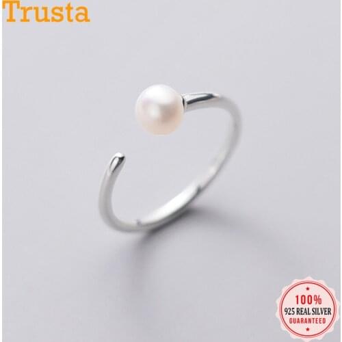 Trustdavis Authentic 925 Sterling Silver Fashion Women Small Pearl Opening Rings Wonderful Gift For Wedding Party Jewelry DA1208