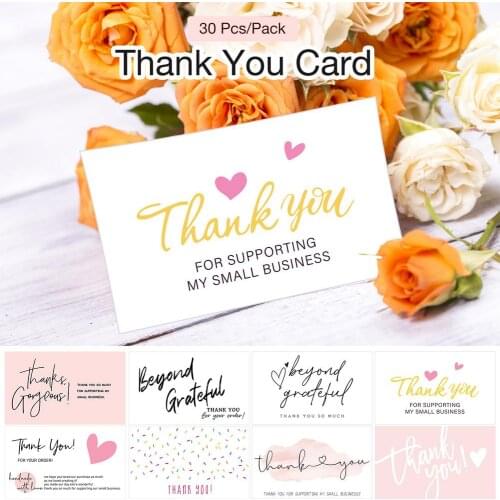 30 Pcs/pack Flower Thank You Card Handmade Business Cardpink Gift Card Package Decoration Card 250 Coated Paper Card