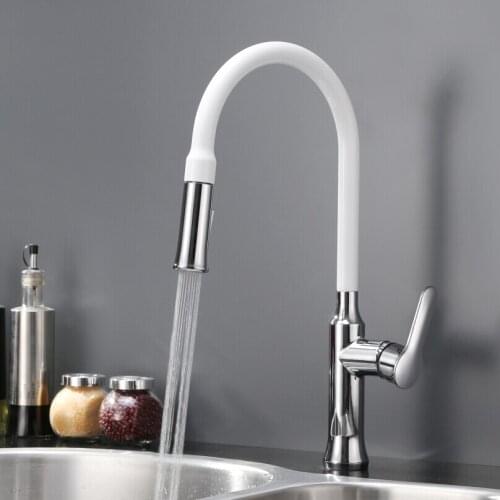 Free ship chrome and white clour pull out kitchen spray faucet mixer tap New Single hole