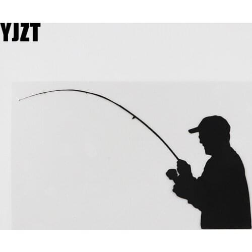 YJZT 15.4CMX9.3CM Lovely Fisherman Silhouette Fishing Vinyl Car Sticker Black/Silver 8A-0678