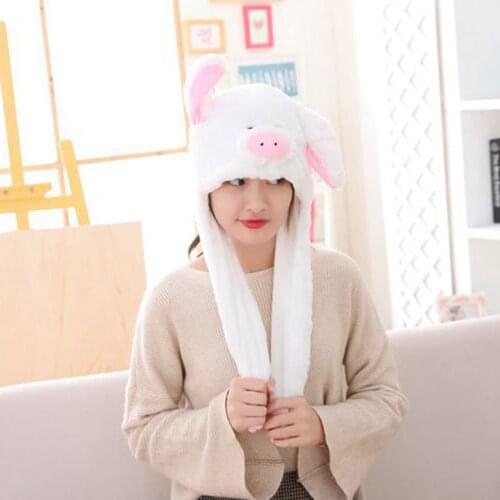 Funny Plush Piggy Hat Pig Ears Movable ping Up When Pressing The Paws