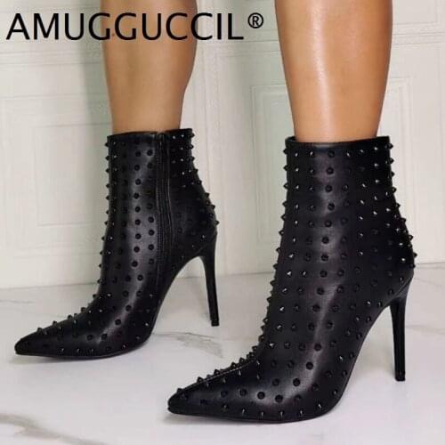 Customize 2020 New Plus Big Size 36-43 Black Rivets Fashion Sexy Zip High Heel Female Lady Autumn Winter Women Boots X2048