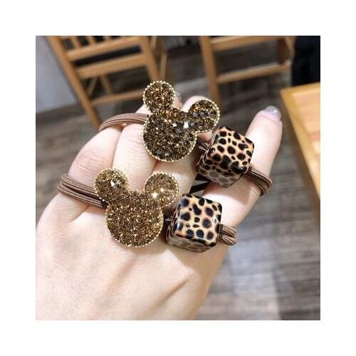 Disney flash diamond cartoon leopard pattern popular head rope girl personality Mickey hair ring sweet cute accessories