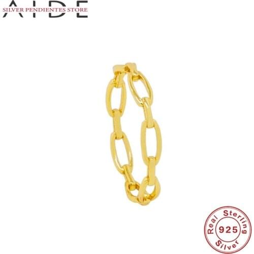 AIDE Minimalist Simple Design Rings Silver Jewelry Rings For Women 925 Sterling Silver Lock Chain Glossy Rings Anillos Mujer