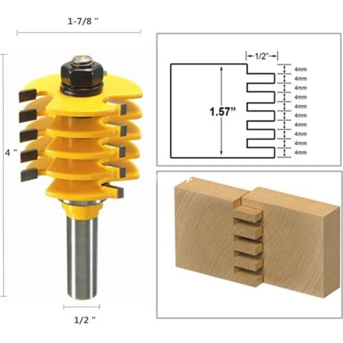 1/2" Shank 3 Teeth Box Finger Joint Router Bit Adjustable Woodworking Milling Cutter for Wood Hobbing Bits Cutters 03032