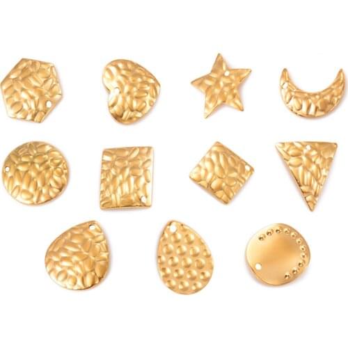 20pcs Stainless Steel Gold Oval Moon Heart Round Charms Love Pendants for DIY Earrings Necklace Making Findings Accessories