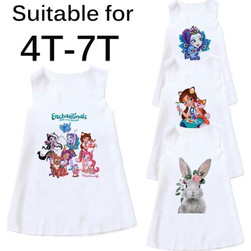2021 Todder Baby Girl Summer Dress Enchantimals Bunny Printed Girls Party Dress Sundress Baby Kids Children Clothing Sleeveless
