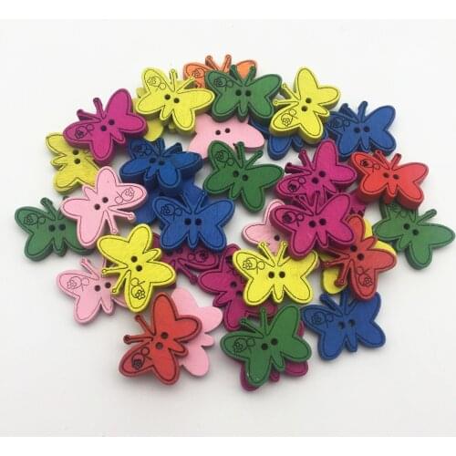 50pcs Craft Cartoon Butterfly Wooden Buttons Sewing 2-Hole Accessories Button Cardmaking 18x25mm/pc