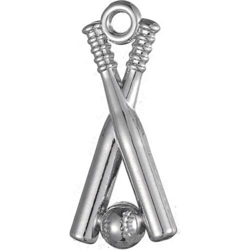 Baseball and bats alloy rhodium charm