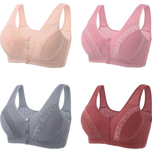 Womens Ladies Front Fastening Bra Cotton Non Wired Padded Comfort Stretch Casual Bra Middle-aged and Elderly Underwear