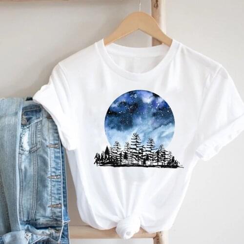 Women Space Star Night Spring Summer 90s Short Sleeve Clothing 90s Fashion Clothes Print Tshirt Girl Tee Top Stylish T-shirt