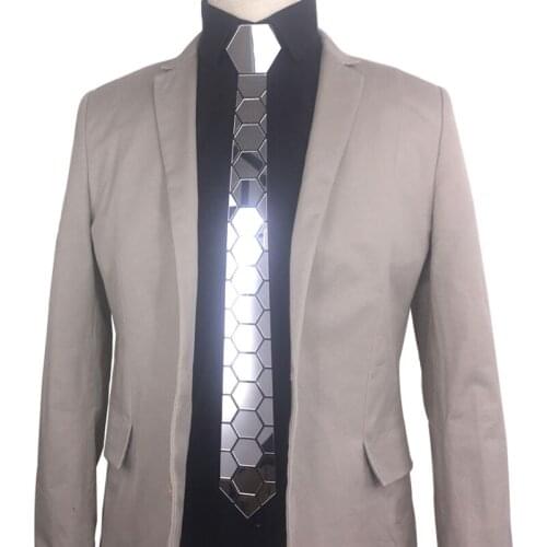 Geometric Concept Dual Hexagonal Shape Silver Mirror Chromed Fashion Necktie Bow Tie For Wedding Accessory Business Outfit Gift