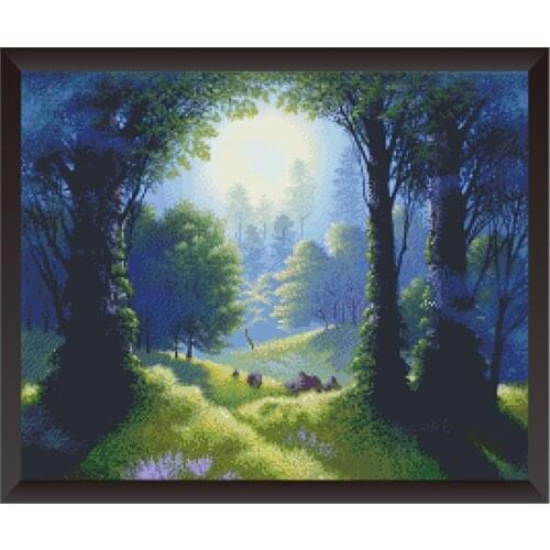 Deep Forest Night Pattern Cross Stitch Printed Fabric Kits Embroidery Needlework Sets 11CT 14CT DIY Handmade Home Decor Painting