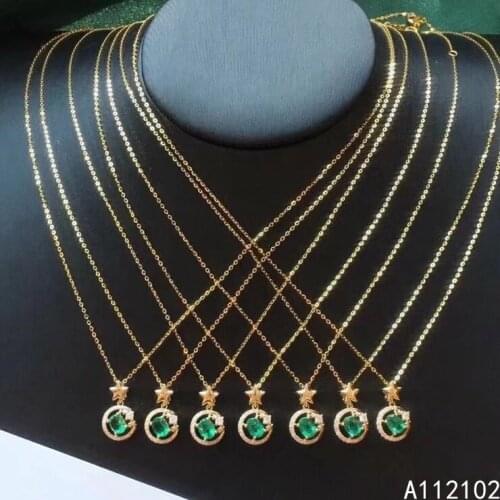 KJJEAXCMY fine Jewelry 925 Sterling Silver Natural Emerald Girl luxury Pendant Necklace Support Test Chinese style with box