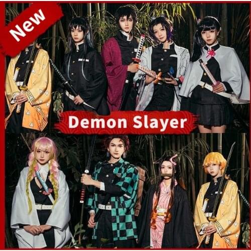 Adult men women Kamado Nezuko Kimono Anime Demon Slayer Kimetsu no Yaiba Cosplay Costume Wig Tanjirou Zenitsu Shinobu Tomioka