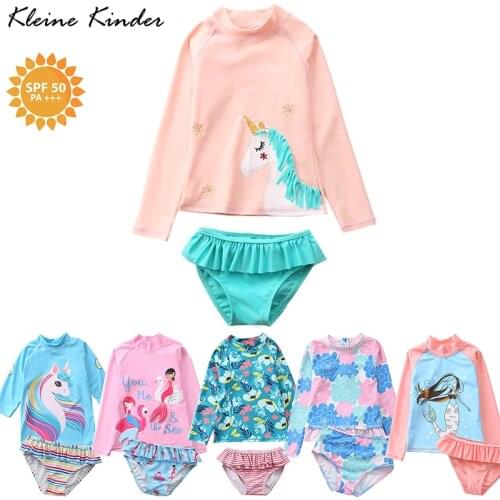 Swimsuit for Girls Unicorn Rash Guards Two Pieces Long Sleeve Children Swimwear Beach Wear Kids Toddler Baby Girl Bathing Suit