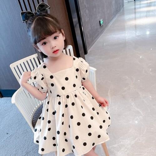 LISUNNY Summer Girls Casual Dress Children Princess Dress Fashion Printed Dots Outdoor Vacation Beach Dress Kids Clothes