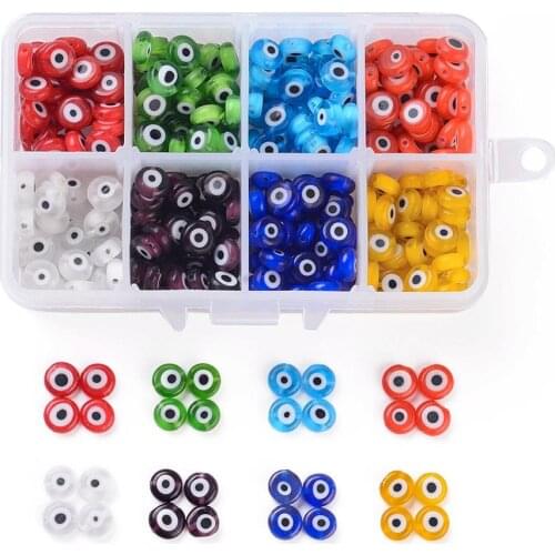 6mm/8mm Multicolor Flat Round/Round Handmade Evil Eye Lampwork Beads For DIY Jewelry Bracelet Making