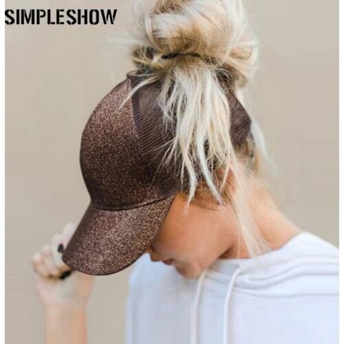 Fashion Baseball Cap Women Snapback Hat Mesh Breathable Caps Summer Hat Female Adjustable Glitter Ponytail caps Hip Hop