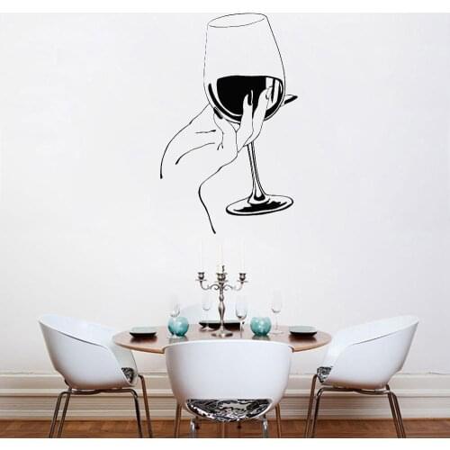 Restaurant Bar Wall Sticker Wine Glass Hand Wall Stickers Vinyl Removable for Kitchen Dining Room Bar Decoration Mural X582