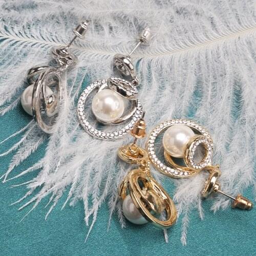New Years Earrings For Women Unusual Earring 2020 Trend Long Hanging Vintage Stainless Steel Pearl Earrings Crystal Jewelry