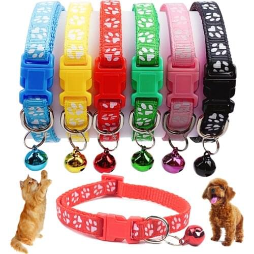 Collar cat Adjustable Buckle pet Collar with bell for Puppy Kitten Nylon collar Cute Little Footprints cats Collar Dog Chihuahu
