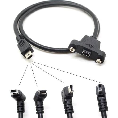 Mini-USB Panel Mount Type Mini USB 5Pin Male to Female Extension Adapter Cable Angled with Screws 30cm 50cm