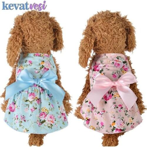 Dog Dress Summer Flower Print Princess Dog Wedding Dresses with Bow Cute Dog Dresses for Small Dogs Chihuahua Spring Dog Costume