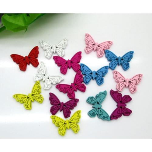 50Pcs Mixed Wood Butterfly Sewing Buttons For Kids Clothes Scrapbooking Decorative Botones Handicraft DIY Accessories10