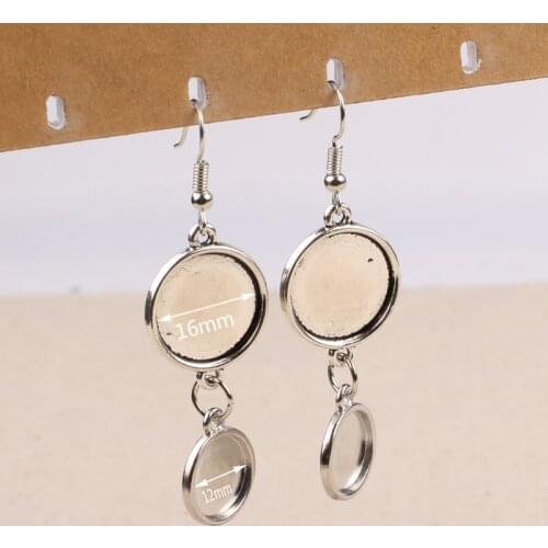 20pcs blank cabochon earring settings fit 12mm 16mm round earrings hooks base antique silver diy earring findings