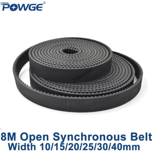 POWGE Arc Tooth HTD 8M Open Synchronous belt Width 10/15/20/25/30/40mm Rubber Neoprene fiberglass HTD8M Belt pulley CNC Laser
