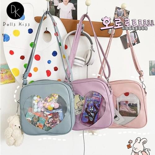Girls Ita Bags Cute PU Square Bag Ladies Love Transparent Design Crossbody Bag Kawaii Doll Pendant Shoulder Bag Student Japanes