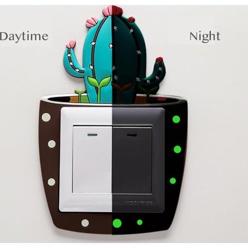 Light Switch Sticker Luminous Wall Stickers Cartoon Glow in the Dark Sticker Decal for Kids Room Decoration Home Decor Cat Fairy