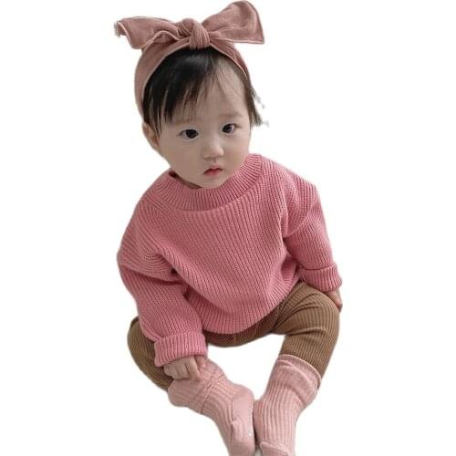 Casual Kids Newborn Baby Girls Boys Knitted Sweaters Autumn Winter Solid Loose Jumpers Children O-Neck Long Sleeve Pullover Tops